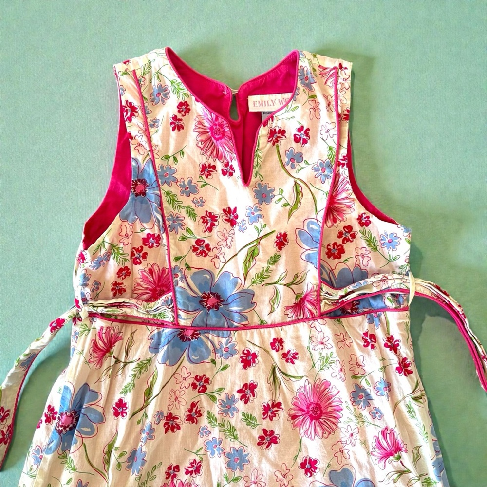 VTG Emily West Girl's Sz 14 Floral Prairie Midi Dress 70s Style Belted EUC Lined - Picture 5 of 12